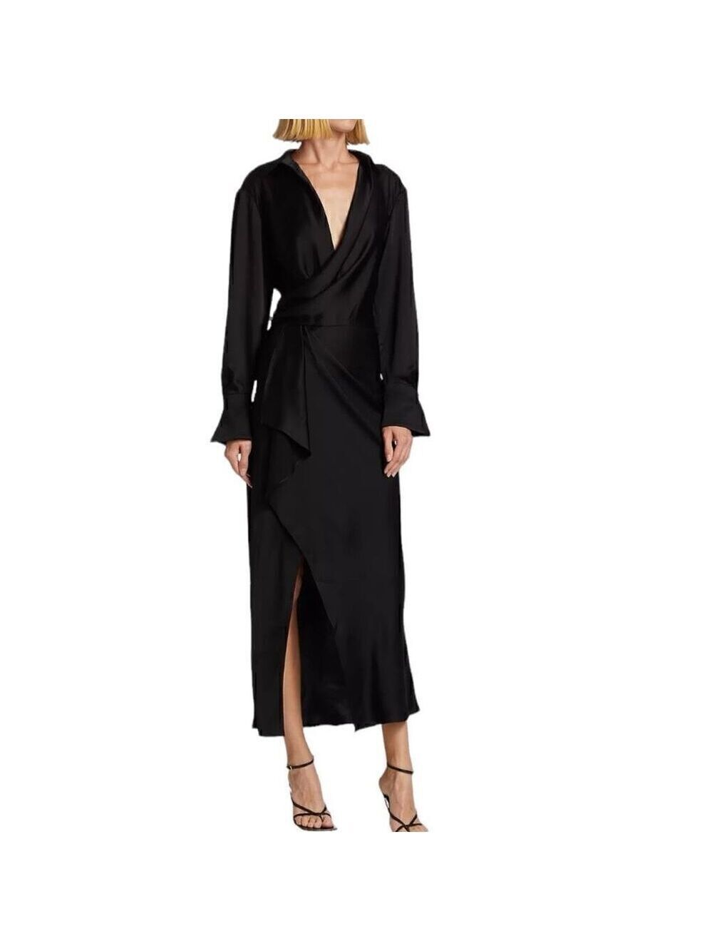 Simkhai Talita Black Draped Front Maxi Dress Size 10